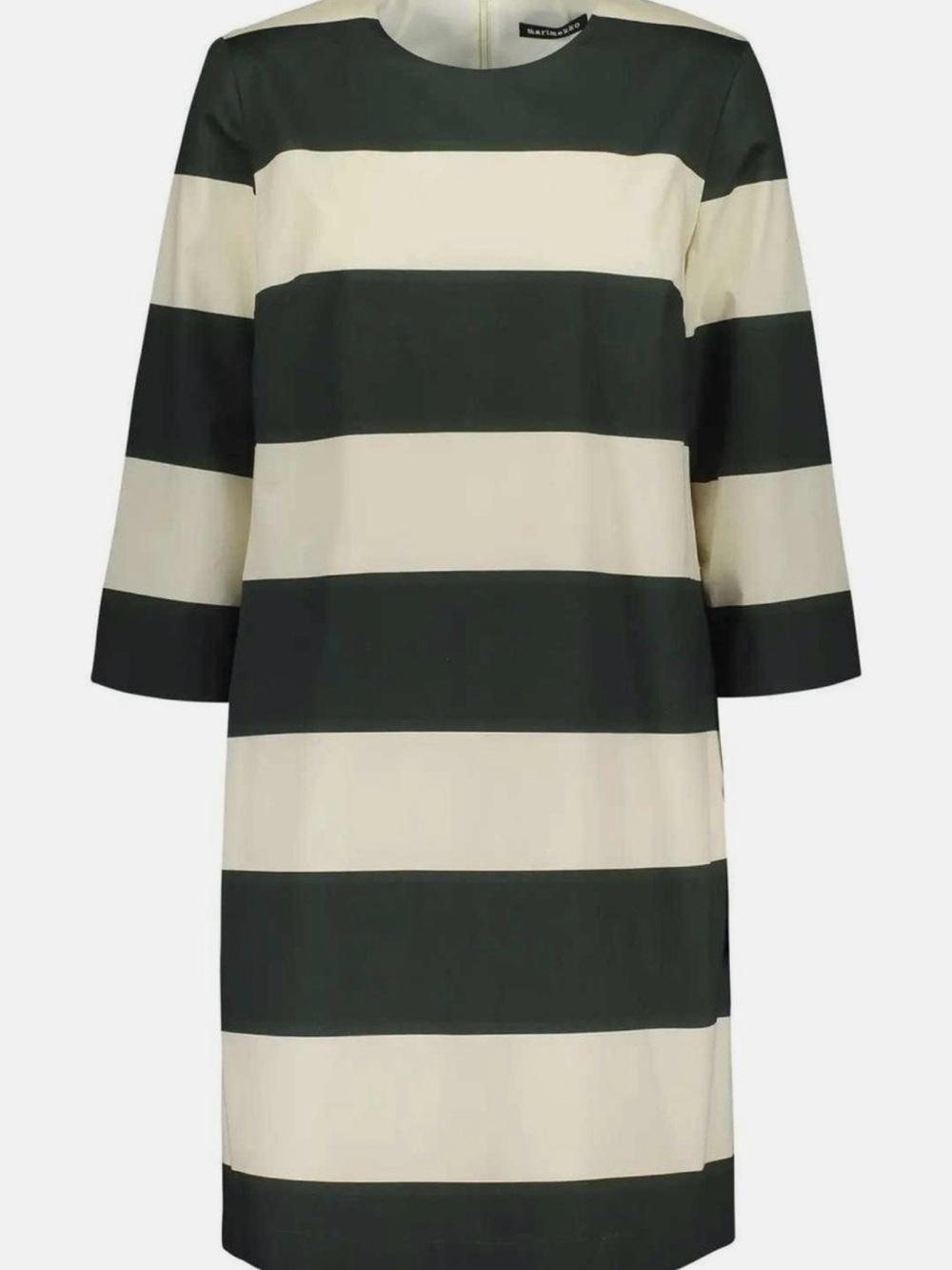 Marimekko Cream and Dark Green Wide-Striped Shift Dress